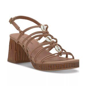 NIB Lucky Brand Women's Bassie Strappy Shell-Trimmed Sandals Tan - Beige